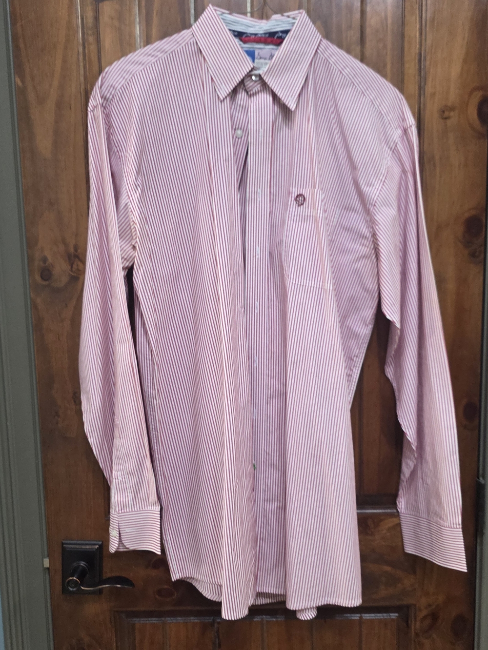 Wrangler George Strait Red and White Narrow-Striped Button-Down Shirt